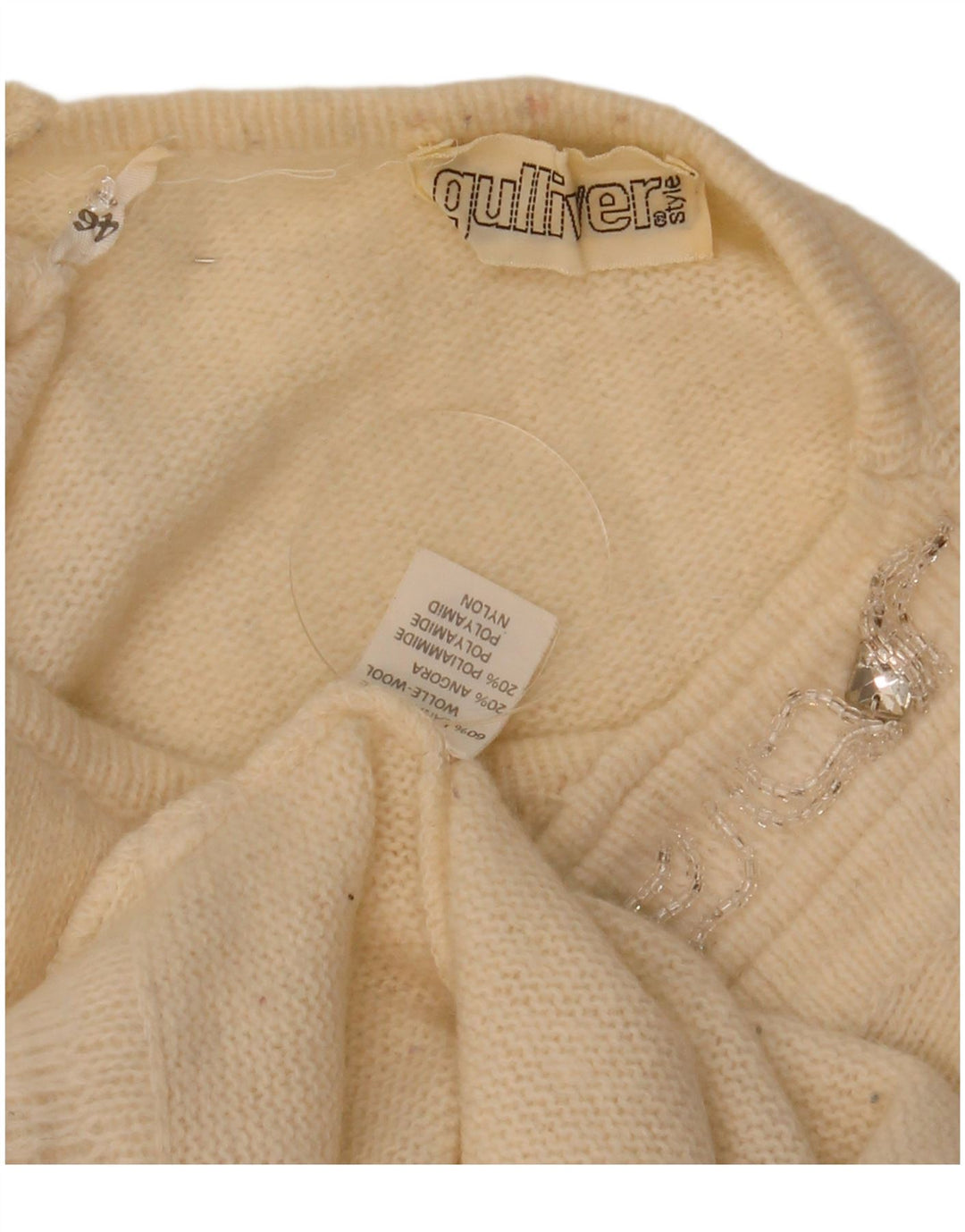 Vintage mujer barco cuello jersey suéter IT 46 grande de lana blanca