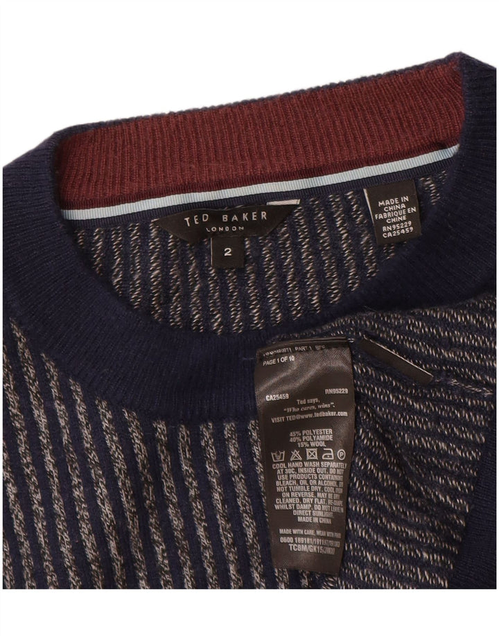 Ted Baker - Jersey de cuello redondo para hombre, talla 2, talla pequeña, color azul marino a rayas