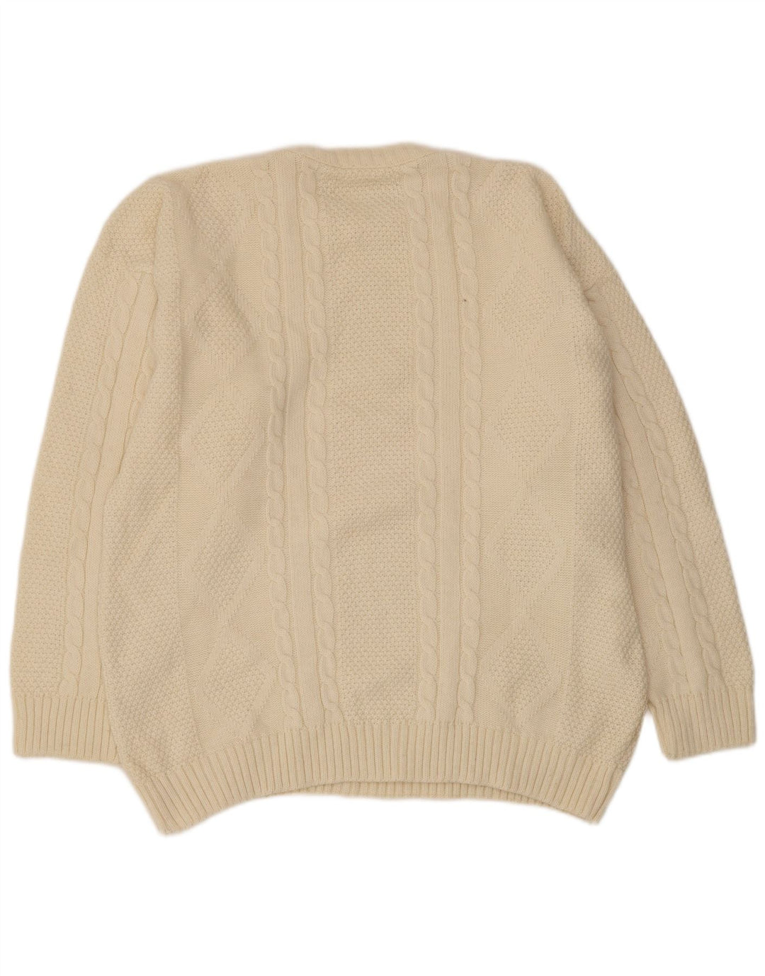 Vintage hombres cuello redondo jersey suéter grande beige