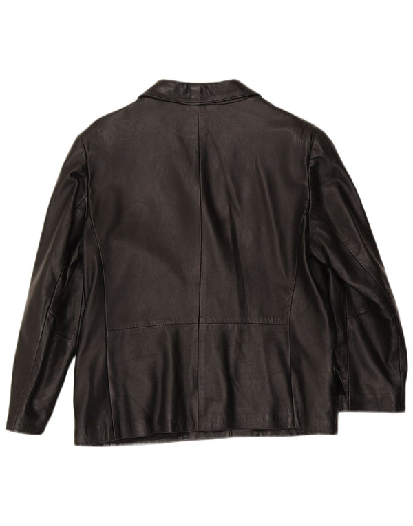 Vintage mujer 3 botones cuero Blazer chaqueta IT 48 XL cuero negro