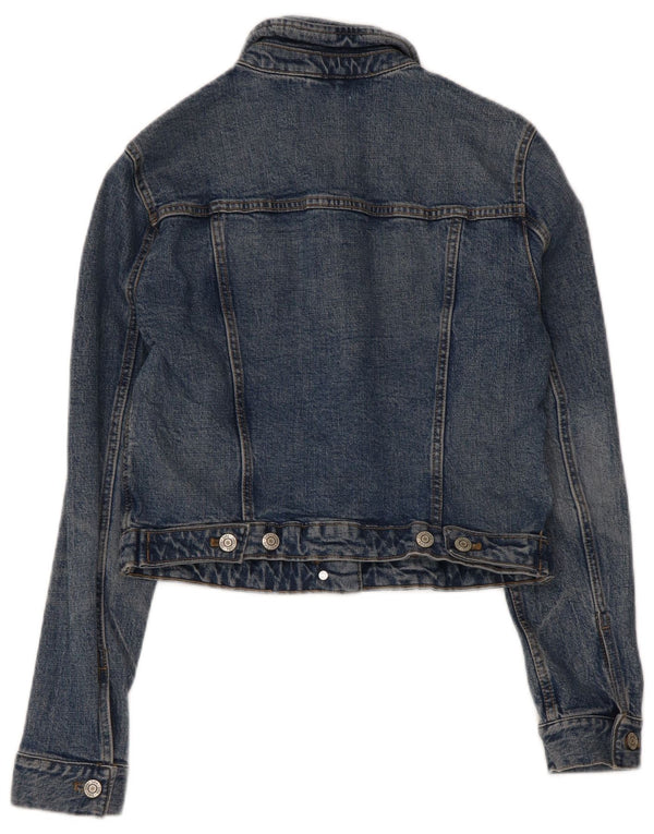 Zara Mujer Crop Denim Chaqueta UK 10 Small Azul