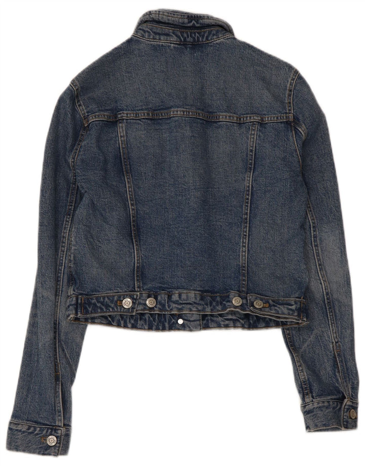 Zara Mujer Crop Denim Chaqueta UK 10 Small Azul