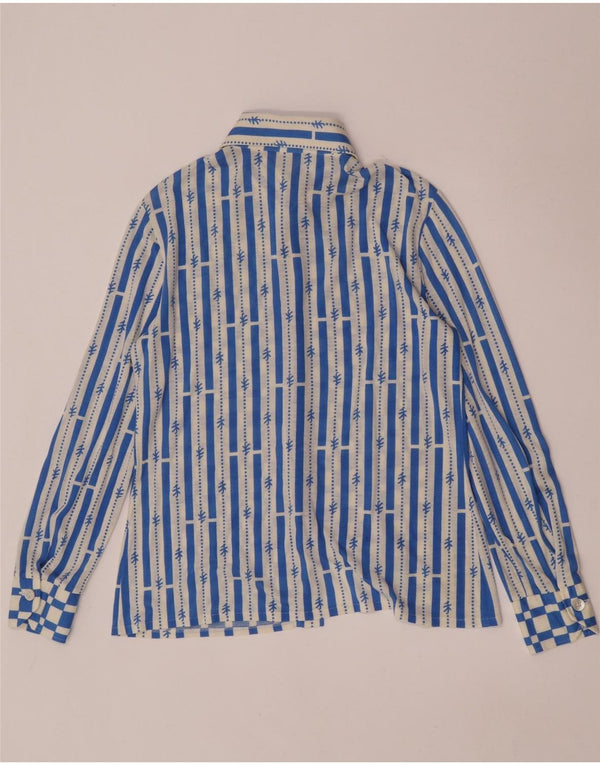 Vintage mujer camisa blusa Reino Unido 12 medio azul geométrico poliacrílico