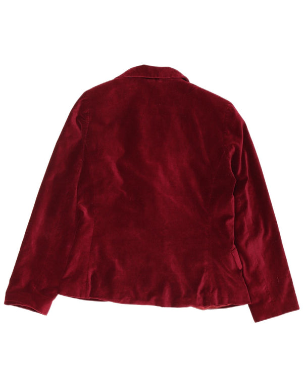Vintage mujer abierta terciopelo Blazer chaqueta IT 40 pequeño algodón burdeos