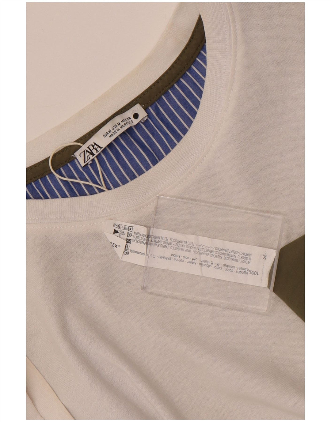 Zara Mujer Blusa Extragrande Reino Unido 44 Medio Blanco Colorblock Algodón