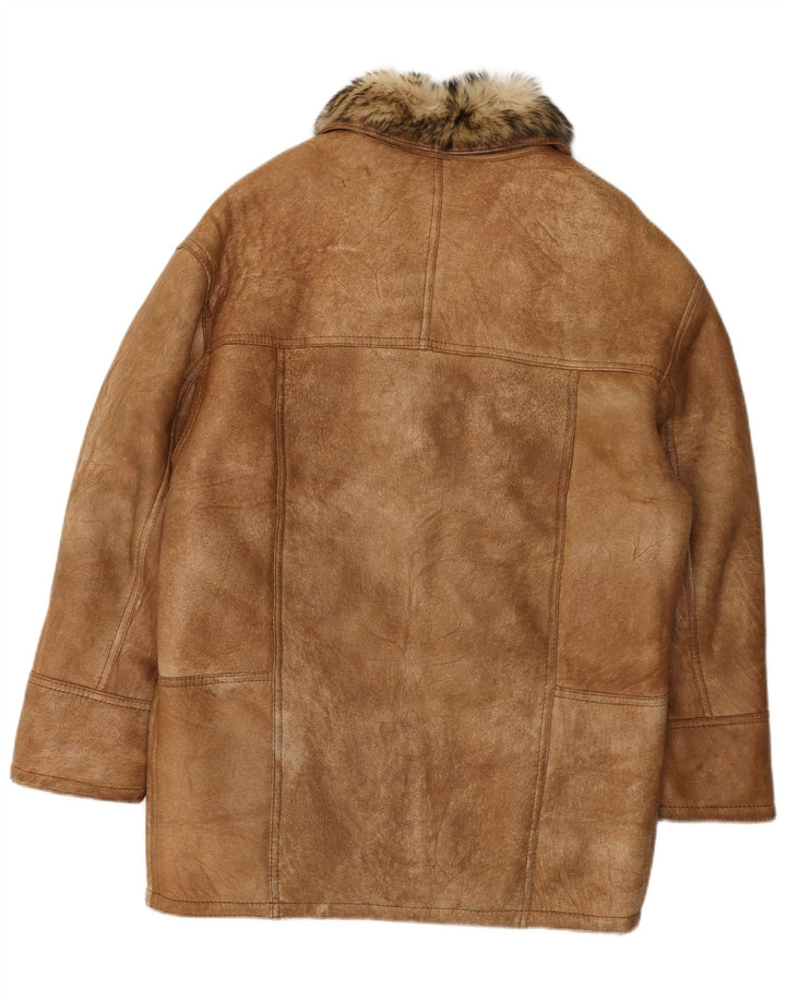 VINTAGE Chaqueta de piel de oveja para hombre Reino Unido 36 Pequeña piel de oveja marrón