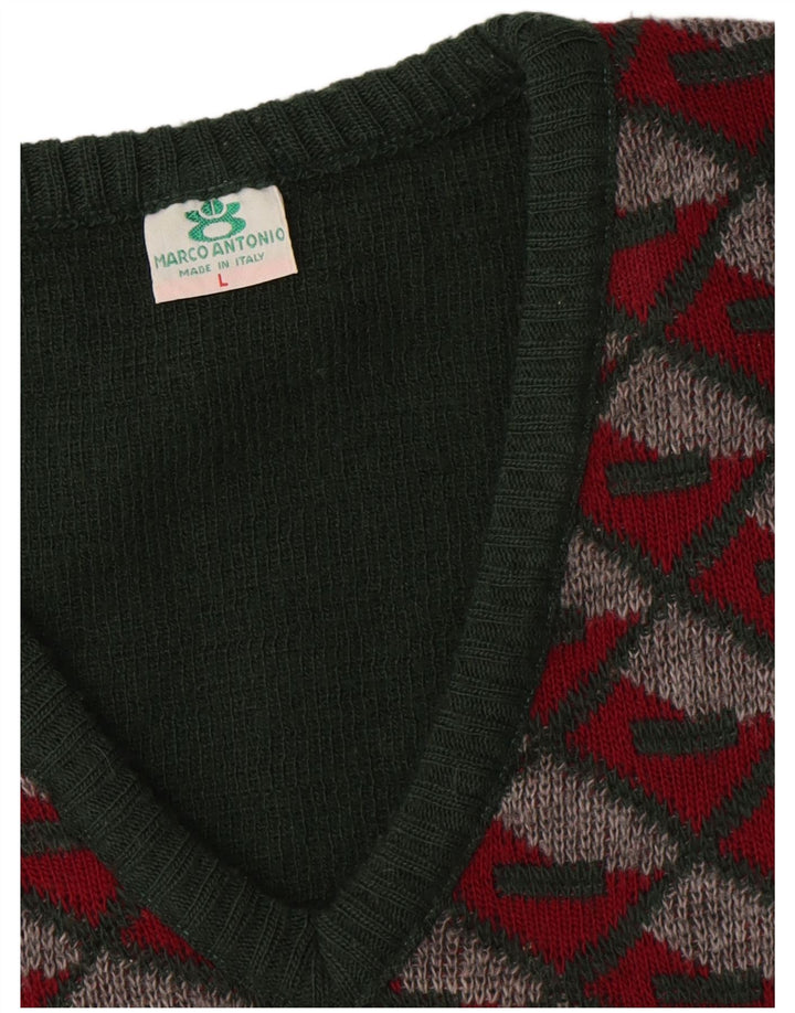 Vintage hombres chaleco tanque top grande verde Argyle/Diamond poliacrílico