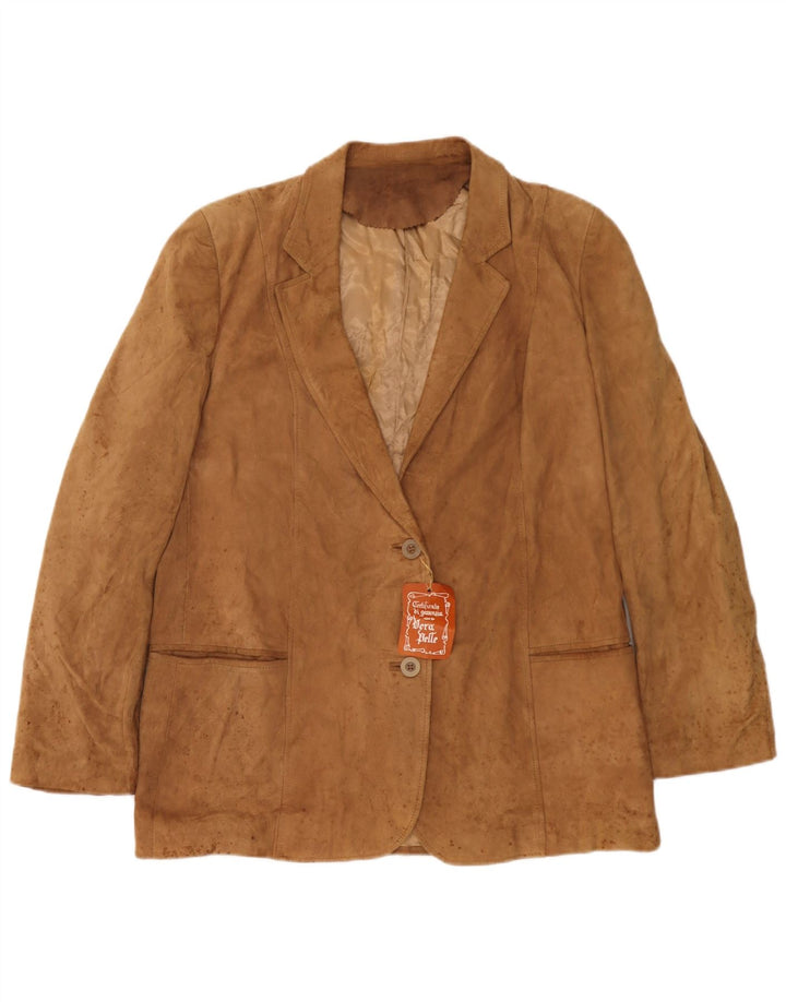 Anfor Chaqueta Blazer de Ante con 2 Botones para Mujer IT 52 2XL Cuero Beige