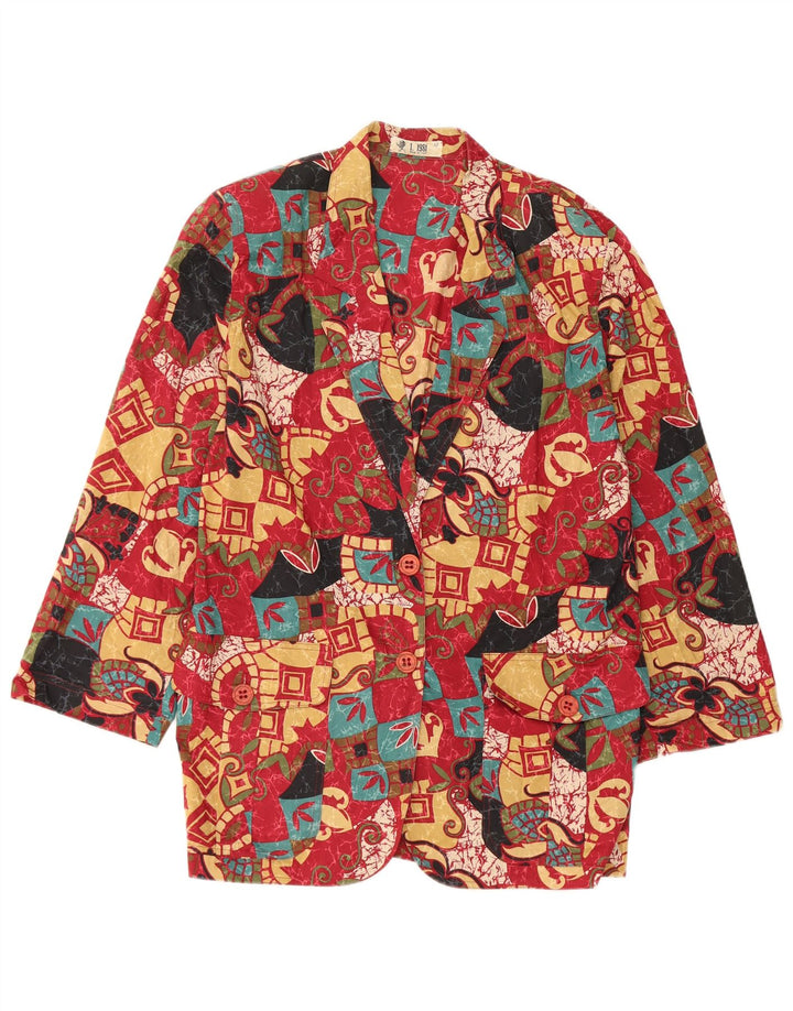 Vintage mujer patrón abstracto chaqueta blazer IT 42 bloque de color rojo medio