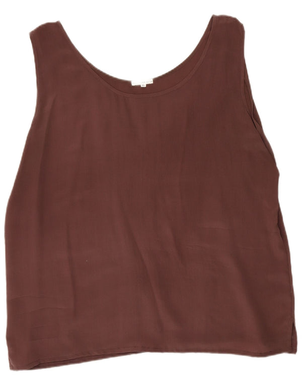 Vintage mujer blusa sin mangas Top UK 18 XL seda marrón