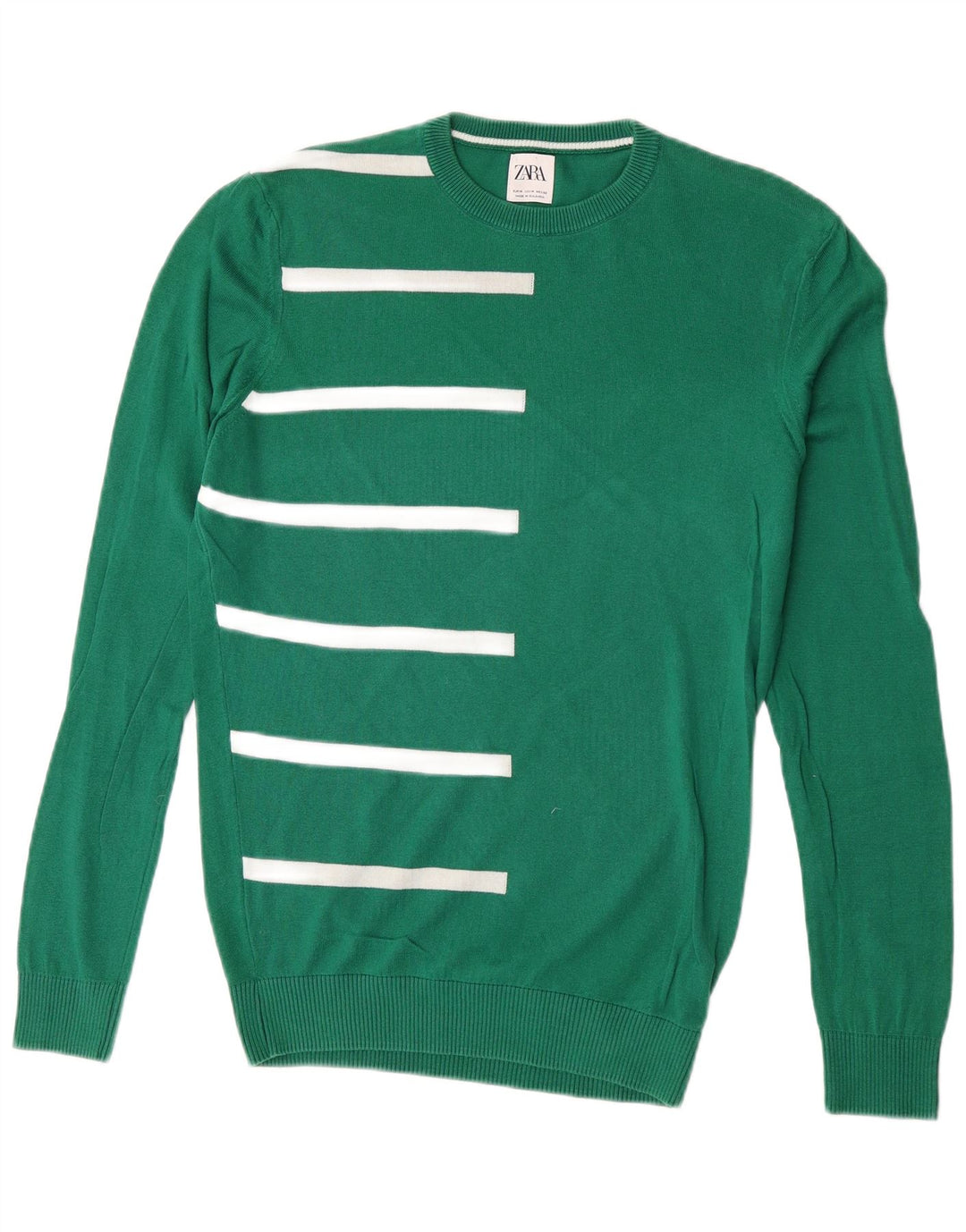 Zara Hombre Jersey Cuello Redondo Algodón Rayas Verde Medio