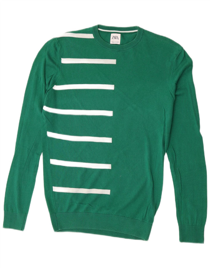 Zara Hombre Jersey Cuello Redondo Algodón Rayas Verde Medio