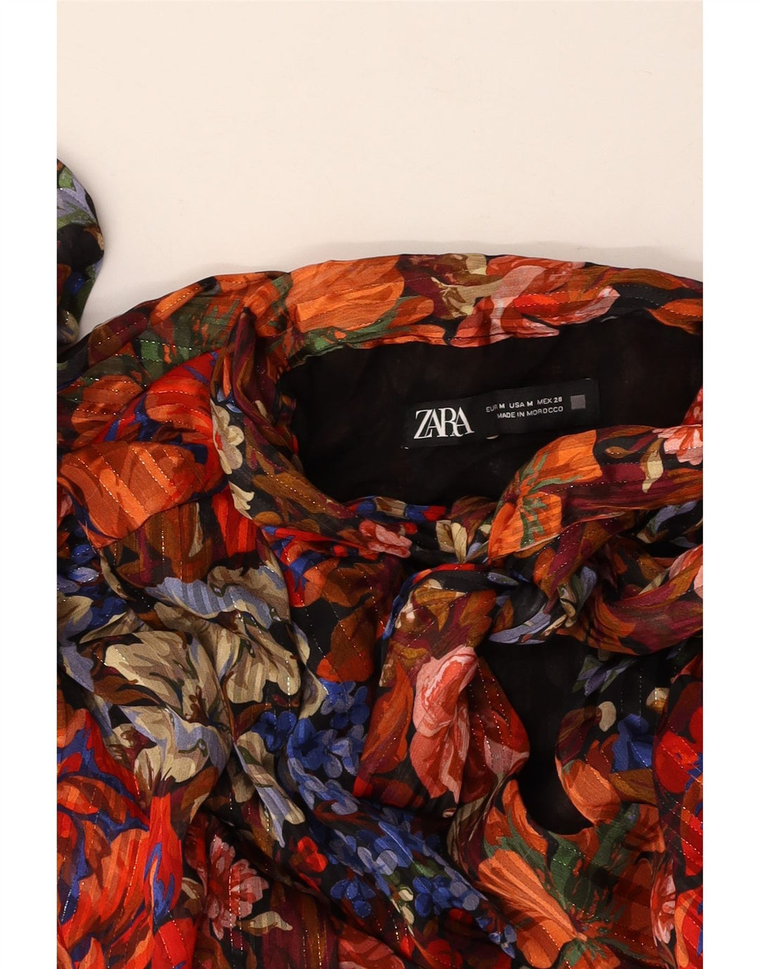 ZARA Vestido acampanado con lazo delantero para mujer UK 40 Mediano Multicolor Floral