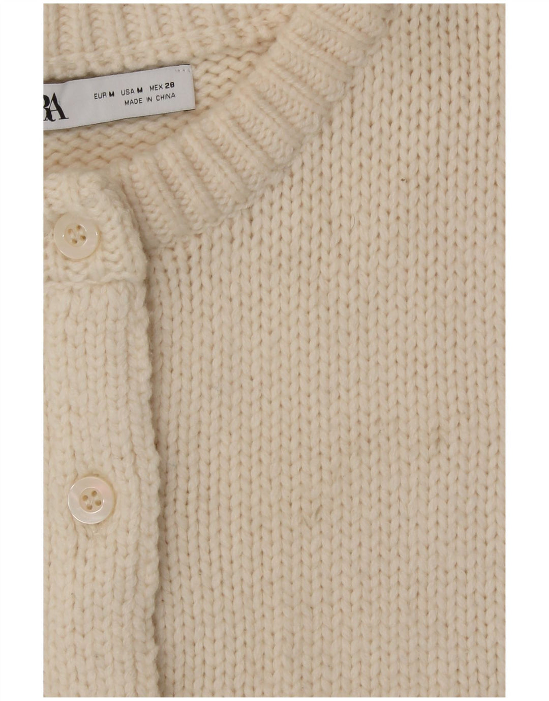 Zara Mujer Crop Cardigan Suéter UK 12 Medium Off White Poliamida