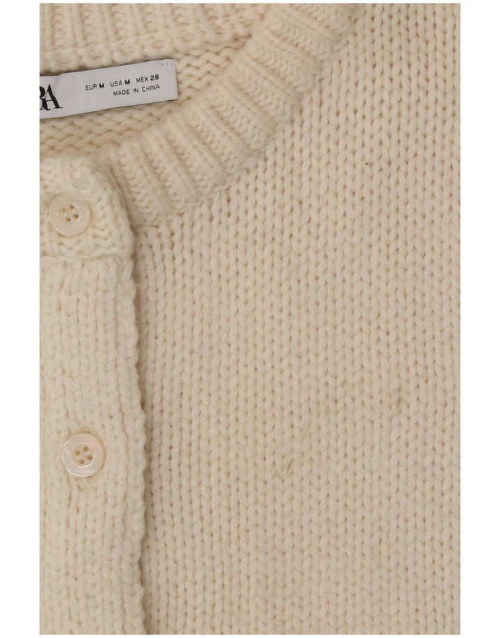 Zara Mujer Crop Cardigan Suéter UK 12 Medium Off White Poliamida