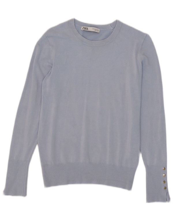 Zara - Jersey con cuello barco para mujer, talla 40, viscosa azul medio
