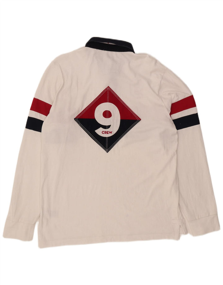 CREW CLOTHING Polo de rugby con gráfico para hombre, color blanco grande, color block