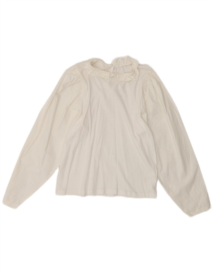 Vintage mujer manga larga blusa Top Reino Unido 10 pequeño blanco