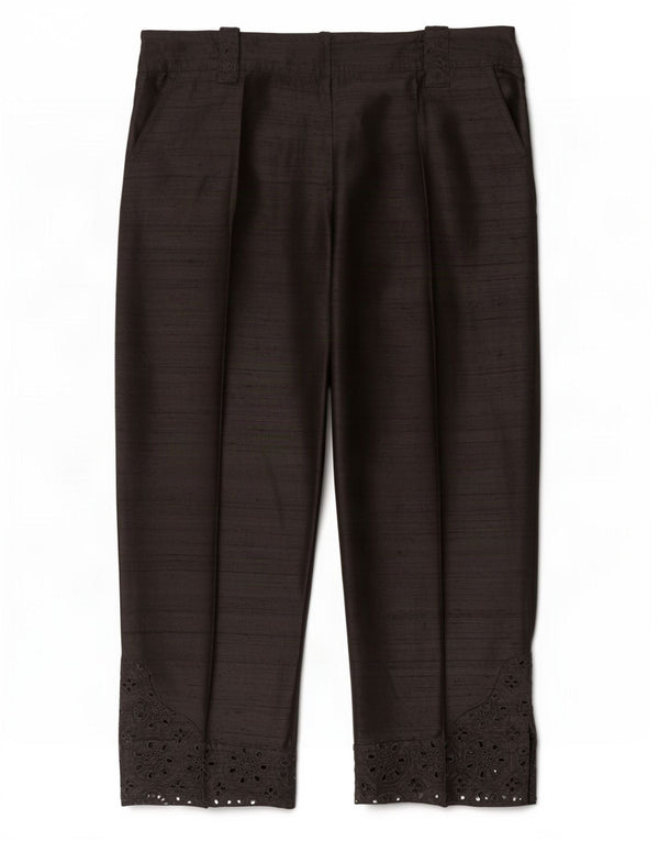 Vintage Hombres Capri Pantalones IT 40 Pequeño W28 L21 Seda Negra