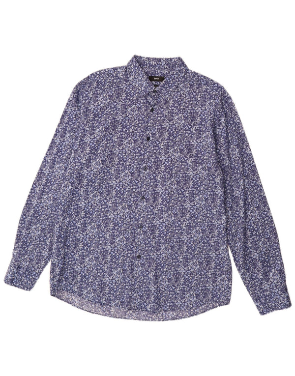 Camisa Hugo Boss Hombre Regular Fit Talla 43 17 XL Algodón Floral Azul