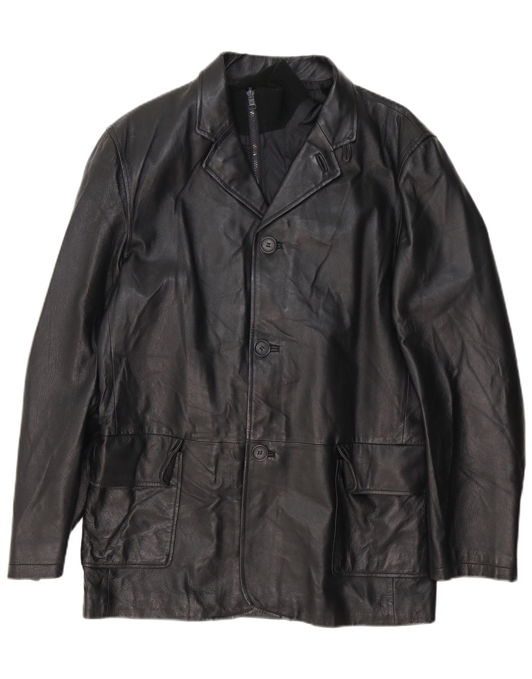 Conbipel Chaqueta Blazer de Cuero con 3 Botones para Hombre IT 50 Grande Cuero Negro