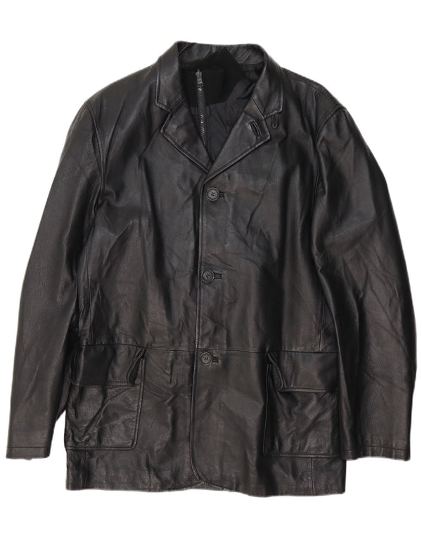 Conbipel Chaqueta Blazer de Cuero con 3 Botones para Hombre IT 50 Grande Cuero Negro