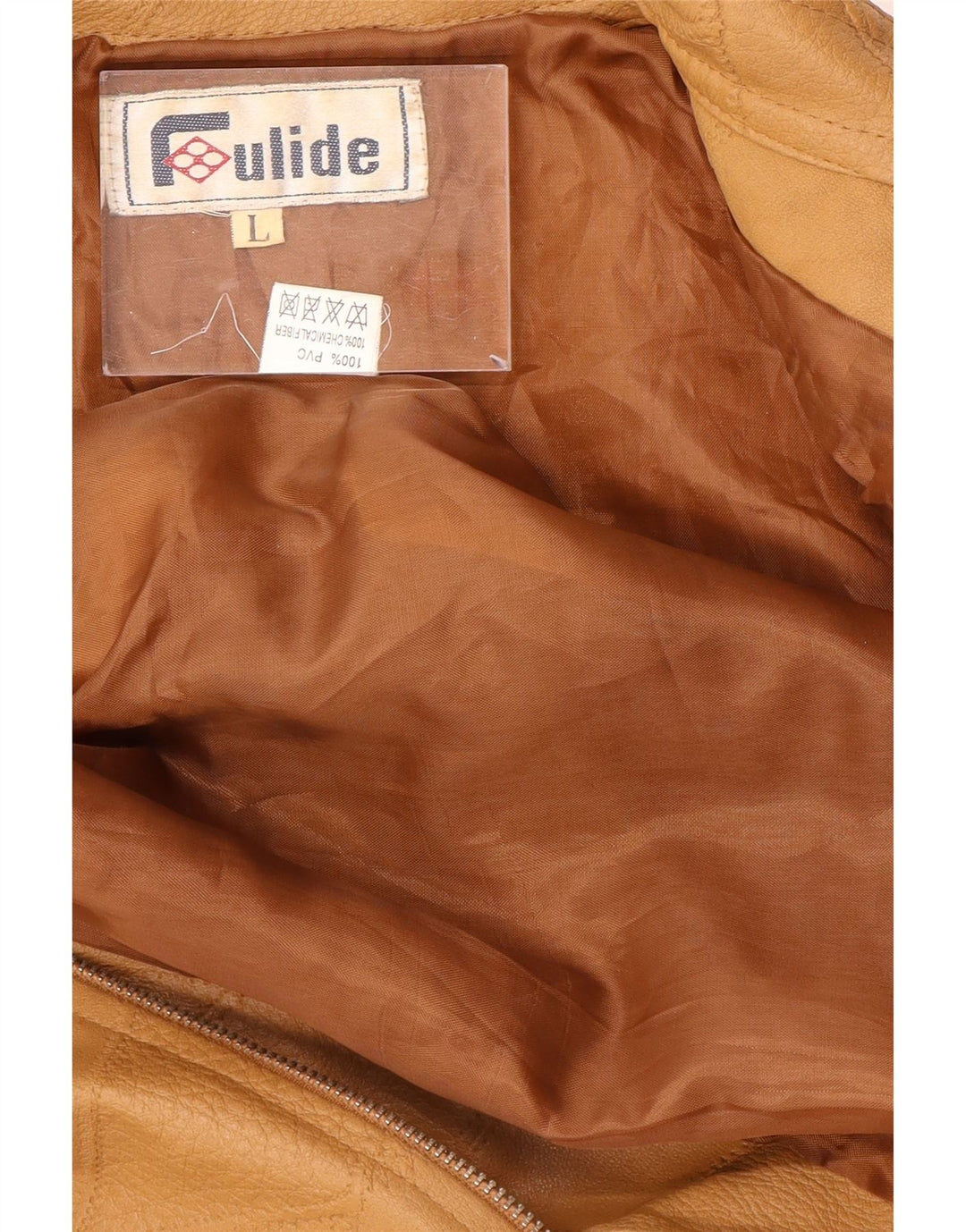 Vintage mujer chaqueta de cuero sintético Reino Unido 14 grande beige patchwork polivinilo