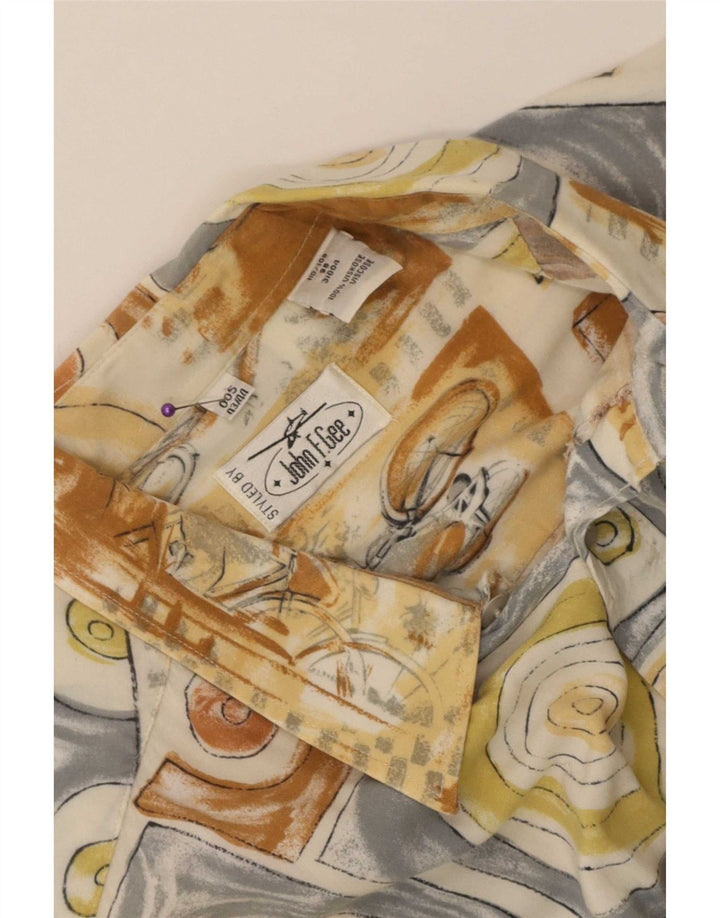 John F Gee - Camisa para hombre con estampado abstracto, talla 43/44, viscosa beige grande