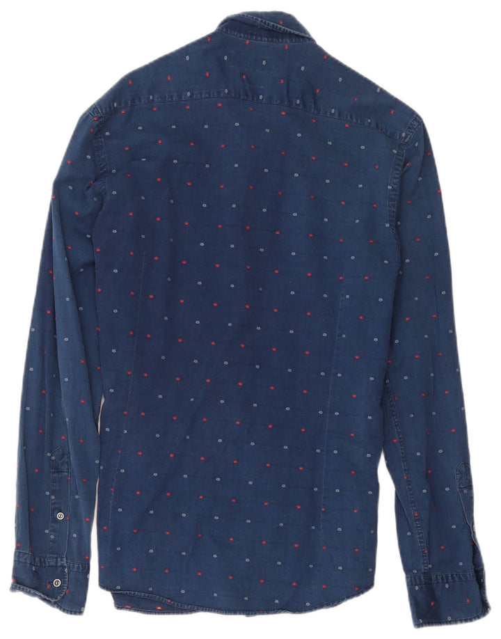 Massimo Dutti Camisa Vaquera Mediana Azul Marino Floral