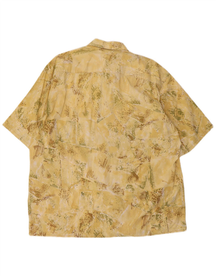 Alpenland Camisa de manga corta con estampado abstracto para hombre, talla 42, color amarillo grande