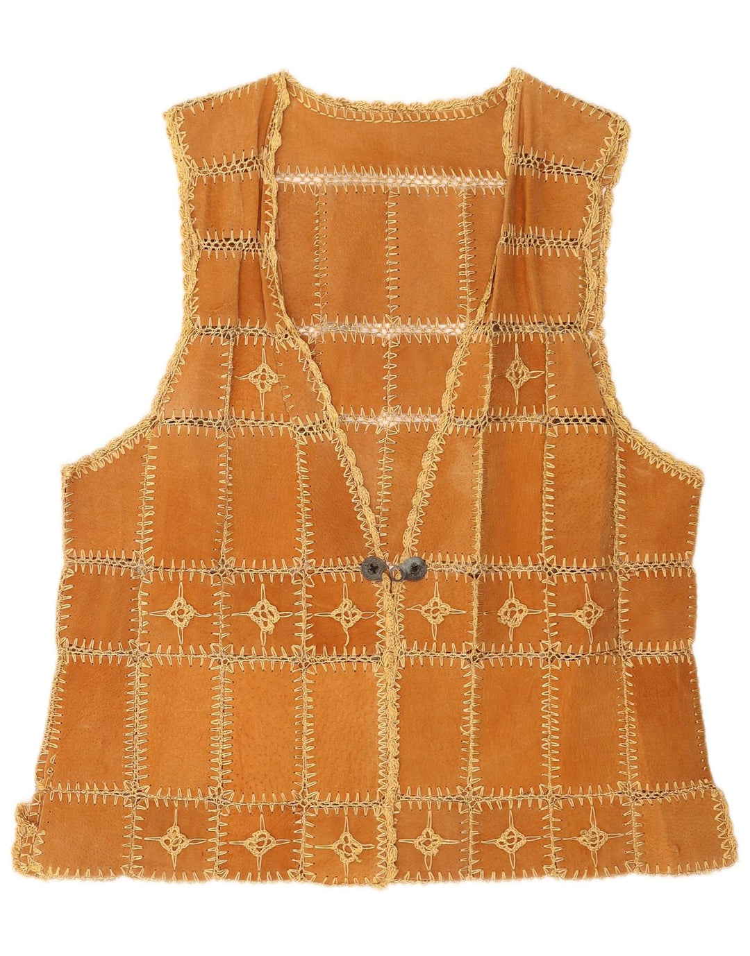 Chaleco vintage de ante para mujer XL Patchwork marrón