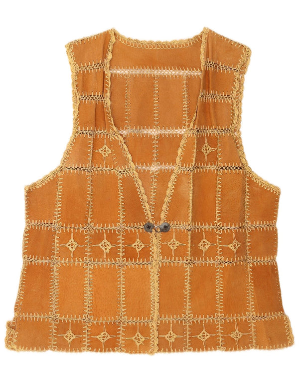 Chaleco vintage de ante para mujer XL Patchwork marrón