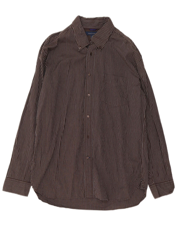 Tommy Hilfiger Camisa para hombre grande de algodón a rayas marrón