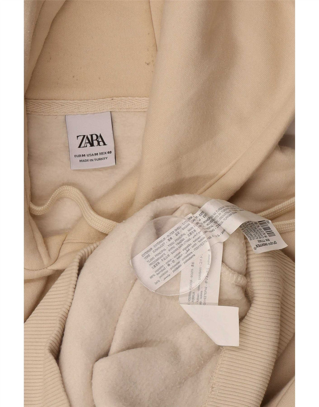 Zara Hombre Sudadera Con Capucha Jersey Algodón Beige Medio
