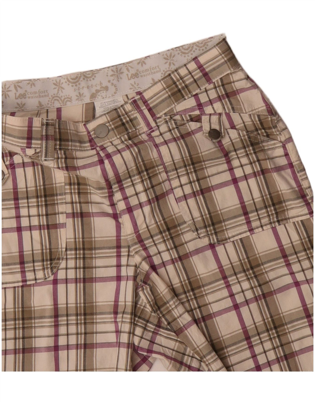 Lee - Pantalones cortos casuales para mujer US 8 mediano W30 beige a cuadros de algodón