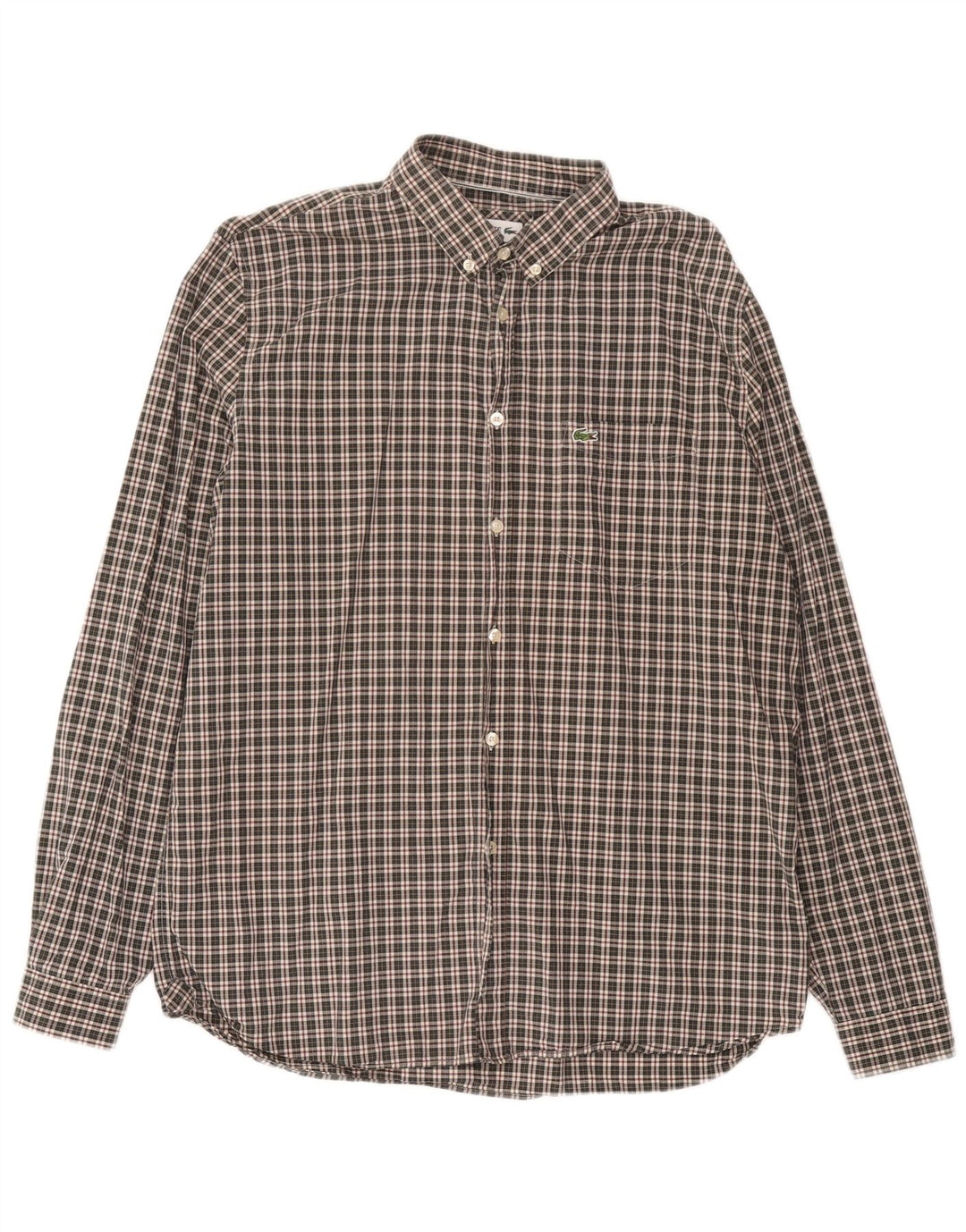 Camisa Lacoste Hombre Regular Fit Talla 43 Algodón A Cuadros Verde Grande