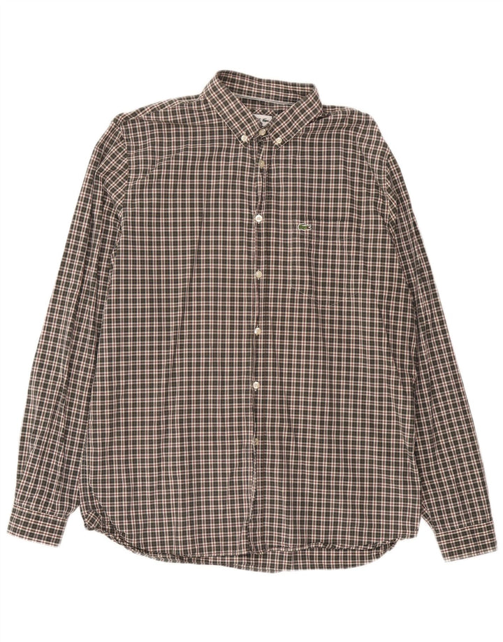 Camisa Lacoste Hombre Regular Fit Talla 43 Algodón A Cuadros Verde Grande