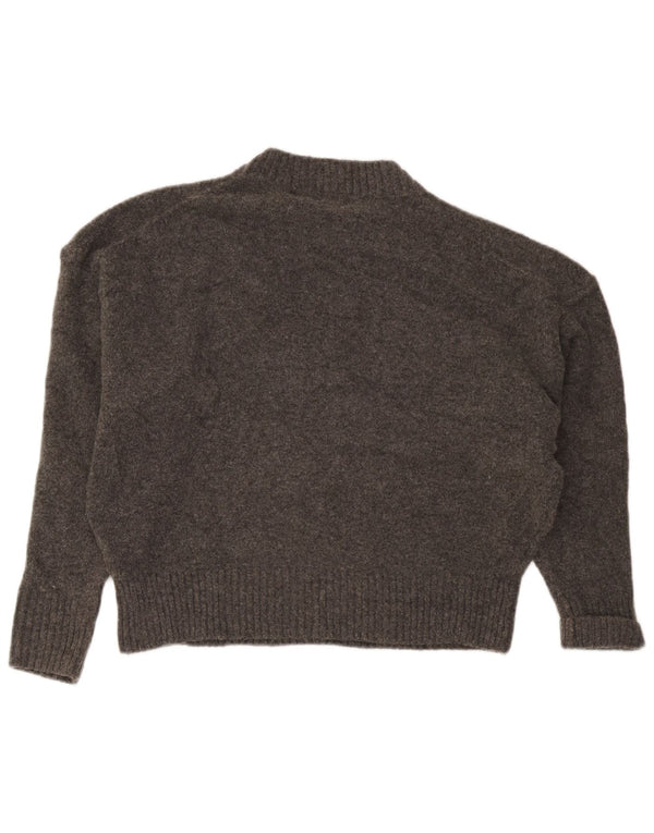 Zara Suéter de cuello redondo de ajuste relajado para mujer UK 10 Small Gris Acrílico