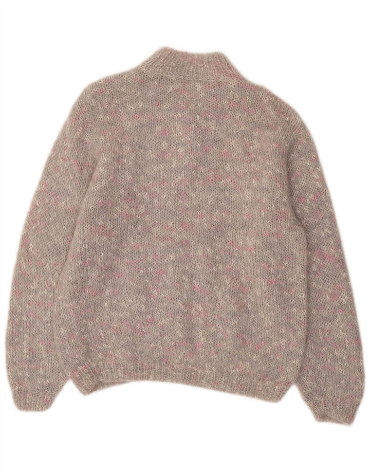 VINTAGE Mujer Botón Cuello Jersey Suéter Reino Unido 14 Grande Gris Flecked