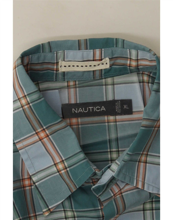 Nautica Camisa Manga Corta Hombre XL Azul Cuadros Algodón