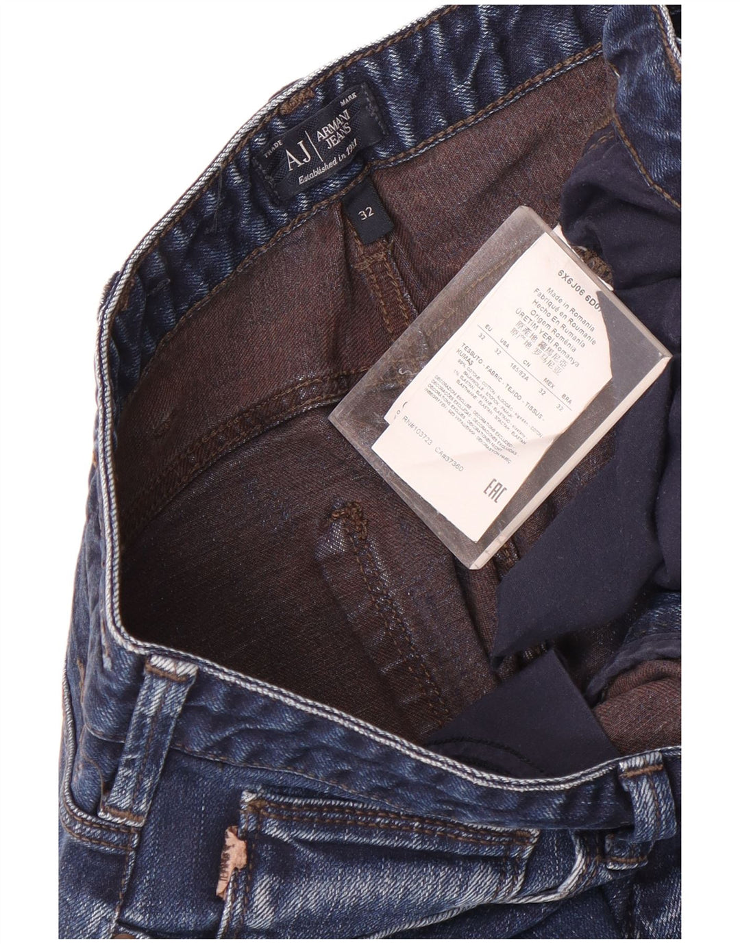 Armani Hombre Vaqueros Slim W32 L32 Algodón Azul Marino