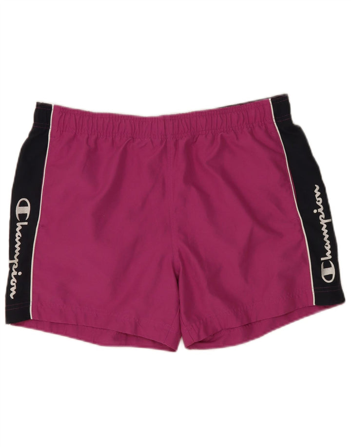 Champion Bañador con estampado gráfico para hombre, poliéster color block, color morado grande