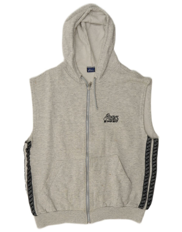 Asics Mens Graphic Sleeveless Zip Hoodie Sweater Large Grey Colourblock
