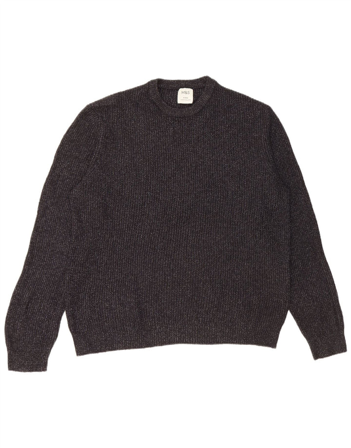 Marks & Spencer - Jersey de cuello redondo para hombre, color azul marino mediano, moteado