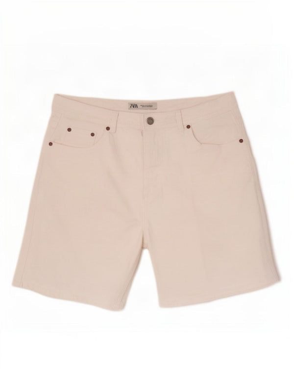 Zara Pantalones cortos de mezclilla para hombre EU 44 Large W34 Algodón blanco