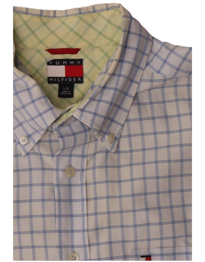 Tommy Hilfiger Camisa de manga corta para hombre de algodón a cuadros azules grandes