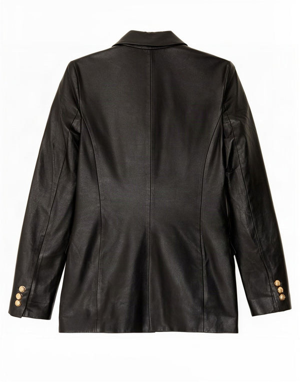 Zara Chaqueta Blazer De Piel Sintética De Doble Botonadura para Mujer UK 6 XS Negro