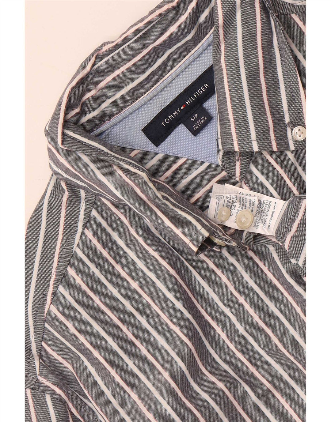 Tommy Hilfiger Camisa para hombre pequeña de algodón a rayas grises