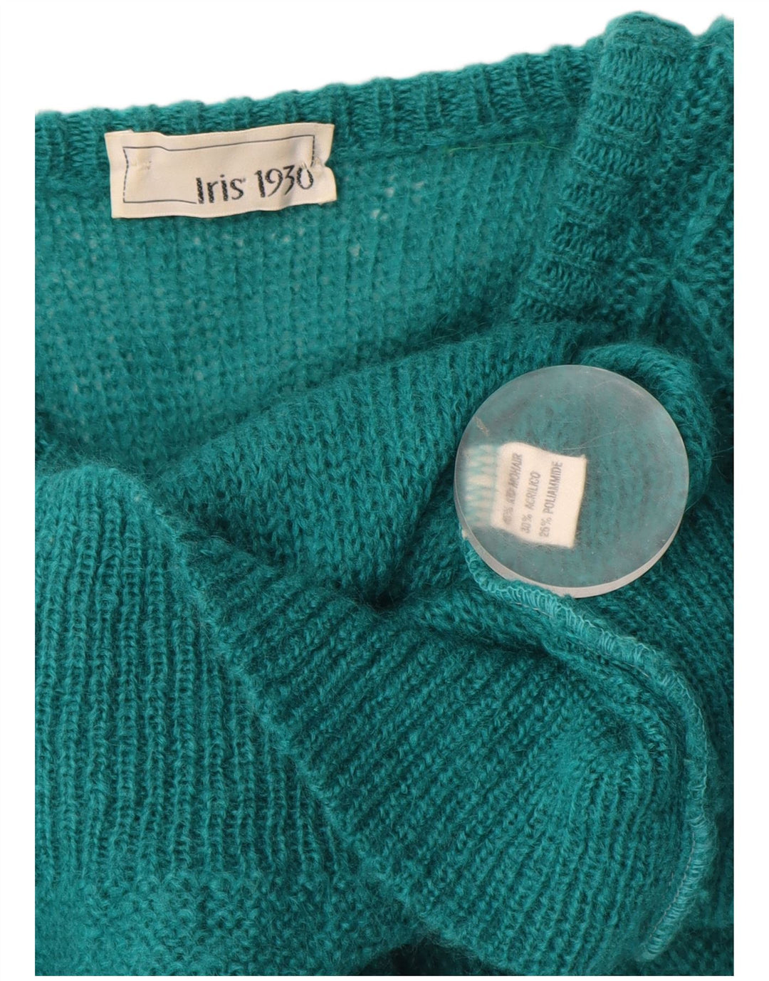 VINTAGE Mujer Cardigan Suéter Reino Unido 14 Mohair Verde Grande