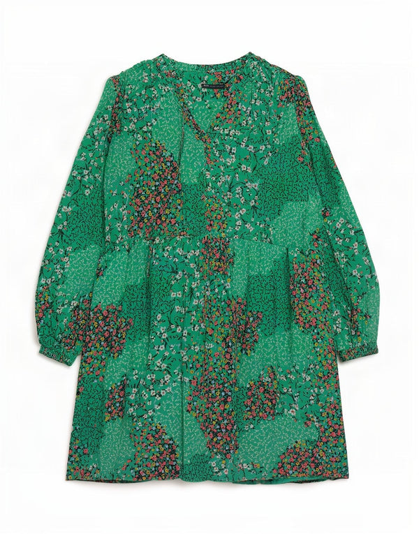 Marks & Spencer Vestido escalonado de manga larga para mujer UK 40 XL Verde floral